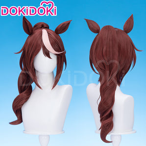 DokiDoki Game Uma Musume Pretty Derby Cosplay Tokai Teio Wig Long Curly Brown Hair Ponytail
