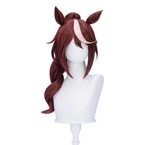 DokiDoki Game Uma Musume Pretty Derby Cosplay Tokai Teio Wig Long Curly Brown Hair Ponytail