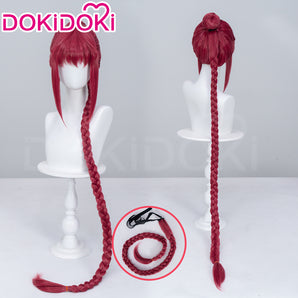 DokiDoki Anime Manga Cosplay Wig Short Red Burgundy Hair Long braid