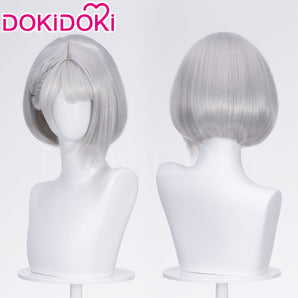 DokiDoki Game Delta Force Cosplay Hackclaw Wig Short Straight Silver Hair Ponytail  Mai Xiaowen Mai Xiao Wen