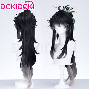 DokiDoki Game Wuthering Waves Cosplay Qiuyuan Wig Long Curly Black Gray Gradient Hair Qiu Yuan