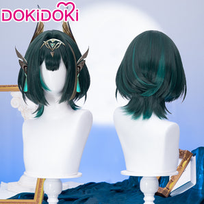 DokiDoki Game Genshin Impact Cosplay Nefer Wig Short Green Highlight Hair Song of the Welkin Moon