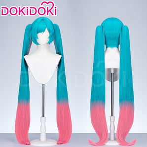 DokiDoki Cosplay Women Wig Long Curly Green Pink Hair Fortnitee