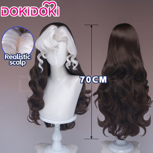 【Partially Ready For Ship】【Front Lace】Dokidoki Game Cosplay Wig Long Curly Dark Brown White Highlight Hair