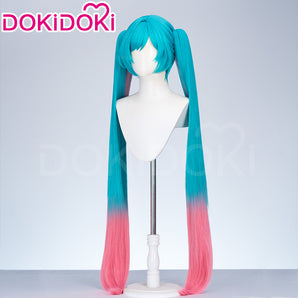 DokiDoki Cosplay Women Wig Long Curly Green Pink Hair Fortnitee