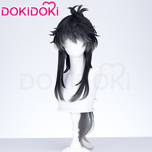 DokiDoki Game Wuthering Waves Cosplay Qiuyuan Wig Long Curly Black Gray Gradient Hair Qiu Yuan
