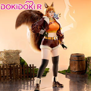 【Size S-3XL】Dokidoki-R Game Cosplay Brown Leather Suit Tail