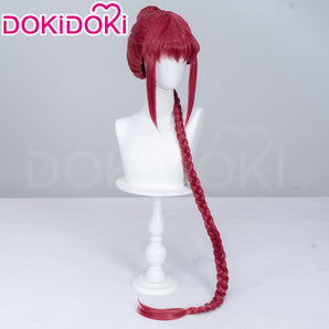 DokiDoki Anime Manga Cosplay Wig Short Red Burgundy Hair Long braid