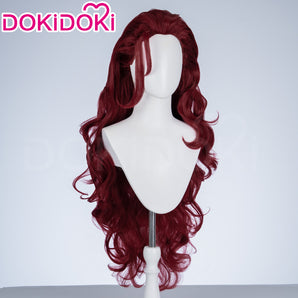 Dokidoki Game Cosplay Woman Wig Long Curly Scarlet Red Wig