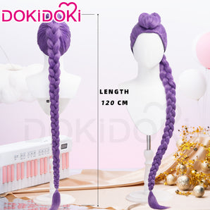 【Partially Ready For Ship】【120 CM】【FRONT LACE】DokiDoki Movie Anime KPOP Demon Hunters Cosplay Rumi Wig / Weft / Pattern Tattoo / Earring Set Long Purple Hair Braid HUNTR/X