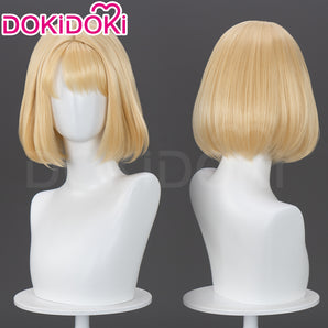 DokiDoki Anime Solo Leveling Cosplay Cha Hae-In Wig Short Straight Yellow Hair Cha Hae In