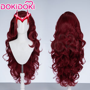 Dokidoki Game Cosplay Woman Wig Long Curly Scarlet Red Wig