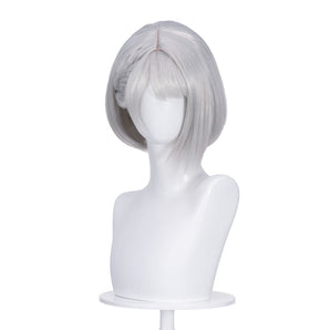DokiDoki Game Delta Force Cosplay Hackclaw Wig Short Straight Silver Hair Ponytail  Mai Xiaowen Mai Xiao Wen