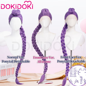【Partially Ready For Ship】【120 CM】【FRONT LACE】DokiDoki Movie Anime KPOP Demon Hunters Cosplay Rumi Wig / Weft / Pattern Tattoo / Earring Set Long Purple Hair Braid HUNTR/X
