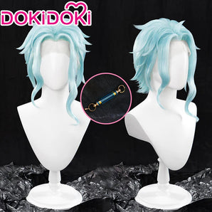 【US LOCAL SHIPPING 】【Front Lace】DokiDoki Game Genshin Impact Fatui Harbinger Cosplay Il Dottore Wig Short Curly Blue