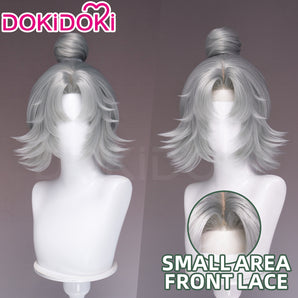 【Ready For Ship】【Small Area Front Lace】Dokidoki Game Cosplay Wig Short Curly White Hair Detachable Buns