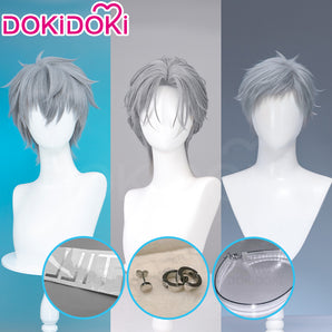 【Partially Ready For Ship】DokiDoki Anime Cosplay Wig / Tattoo Sticker / Earring / Necklace Short Straight Grey Hair 28th Adult Version