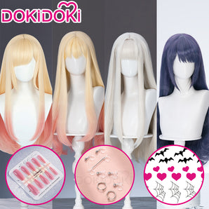 【Partially Ready For Ship】DokiDoki Anime Cosplay Women Wig / Ear Clip / Tattoo Sticker Long Golden Pink Gradient Silver Purple Hair Bunny Girl